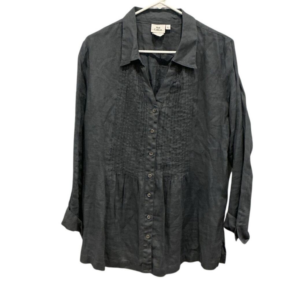 Hot Cotton Womens Linen Pleated Tunic Top Navy‎ Blue Lagenlook Euro Summer Beach